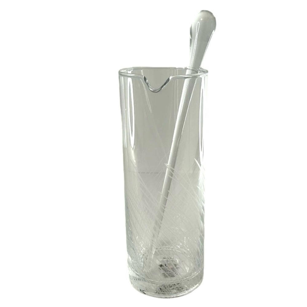 Pier 1 Hand Blown Martini Clear Etched Reed Pitcher Cocktail With Glass Stirrer